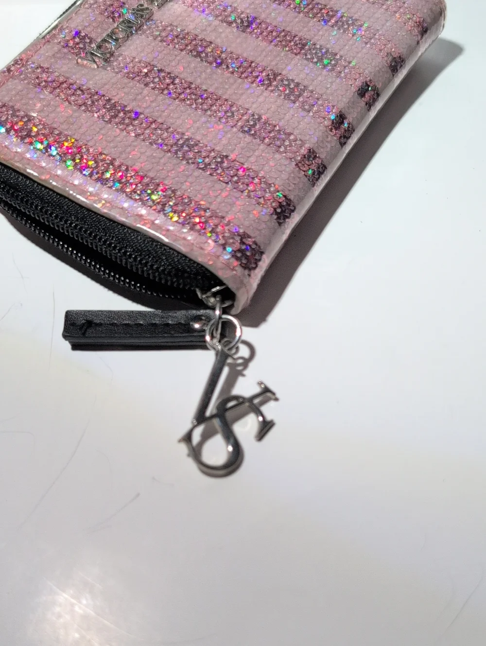 Victoria's Secret Pink Holographic Glitter Wallet with Clear Cosmetic Pouch